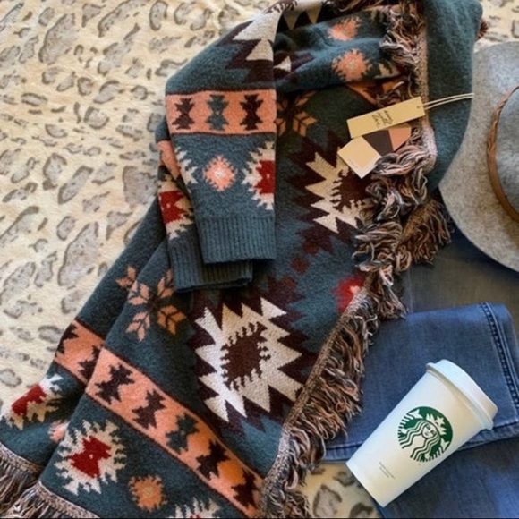 New Aztec Print Fringed Cardigan Long Sweater - Picture 12 of 13